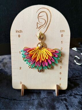 Colorful Raffia Fan Drop Earrings - Gold, Pink, Orange, Green